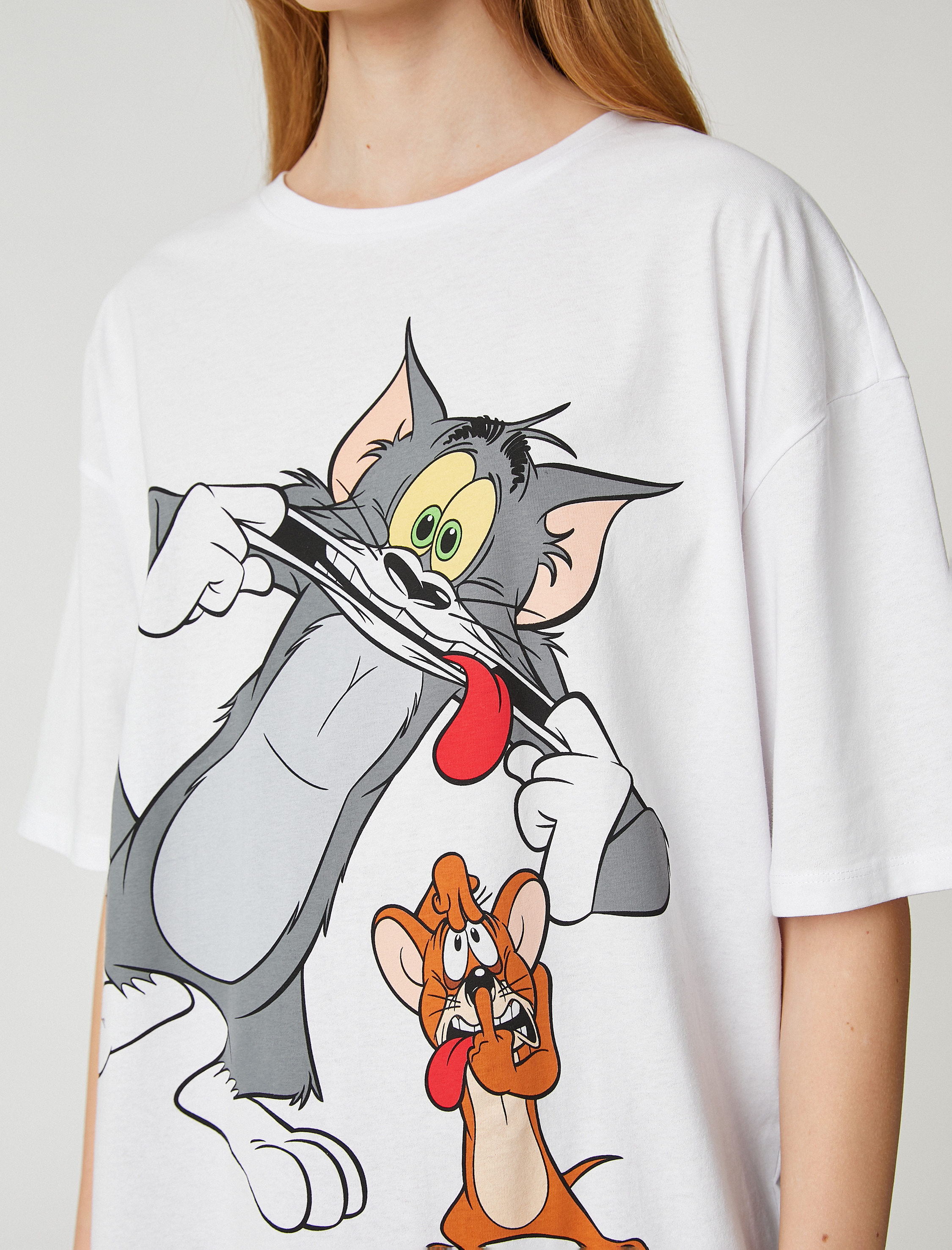   Tom ve Jerry Tişört Oversize Pamuklu Lisanslı Kısa Kollu