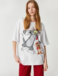 Tom ve Jerry Tişört Oversize Pamuklu Lisanslı Kısa Kollu