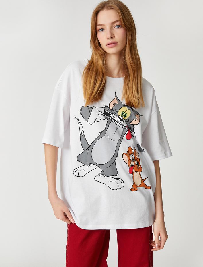  Tom ve Jerry Tişört Oversize Pamuklu Lisanslı Kısa Kollu