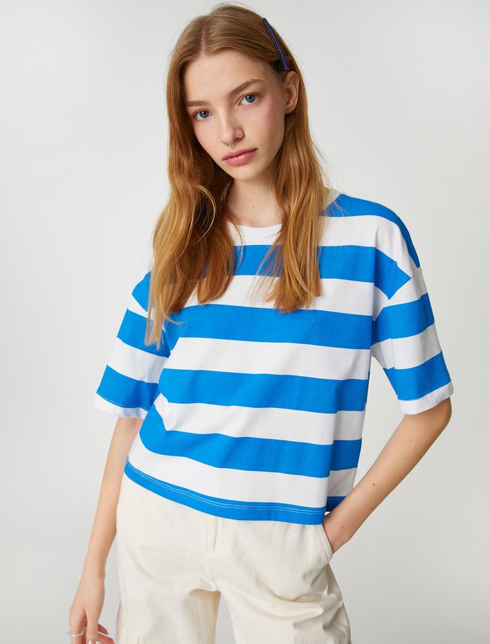  Pamuklu Tişört Kısa Kollu Bisiklet Yaka