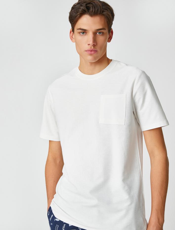  Basic Tişört Cep Detaylı Bisiklet Yaka Kısa Kollu Pamuklu