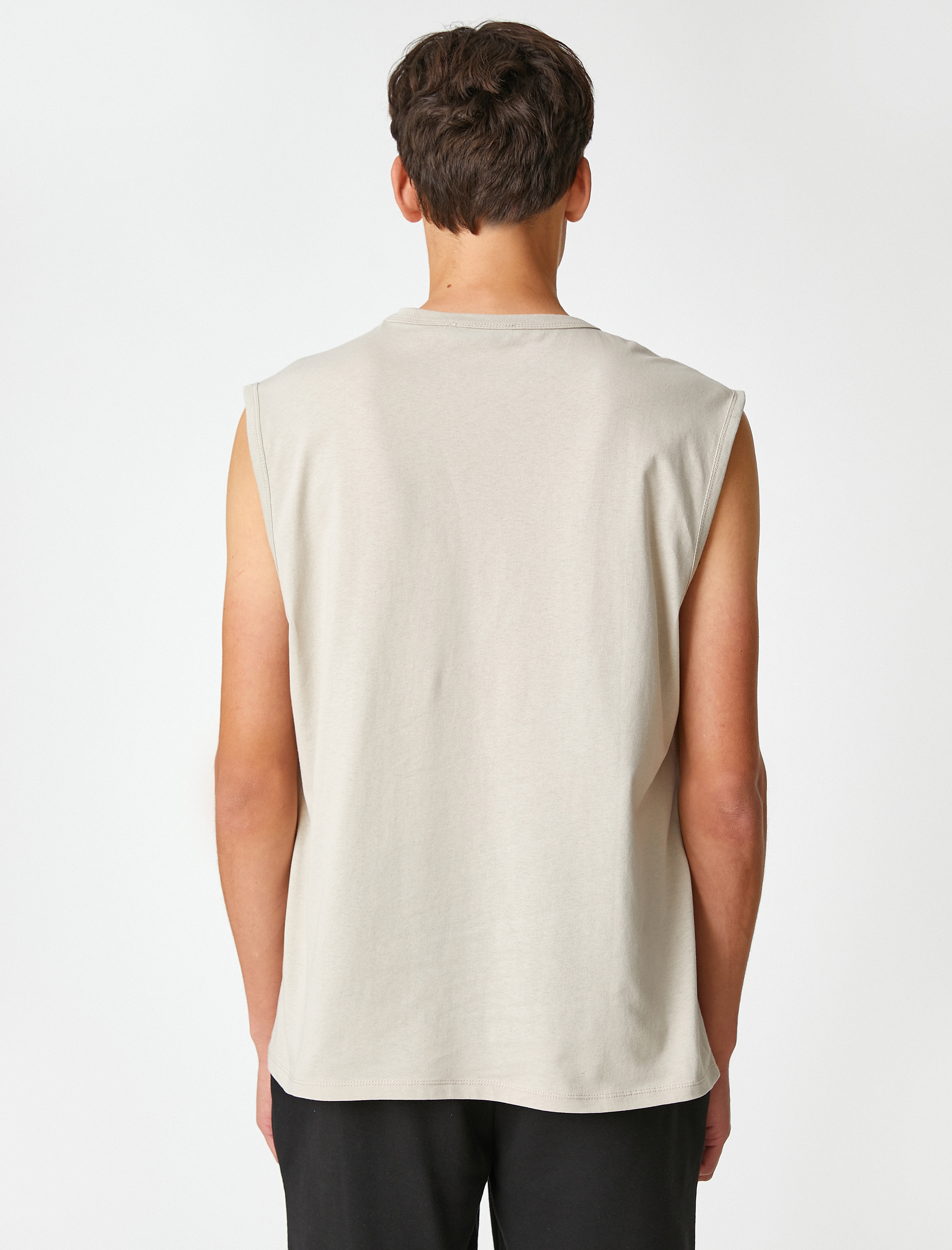   Basic Kolsuz Tişört Bisiklet Yaka Kolsuz Pamuklu