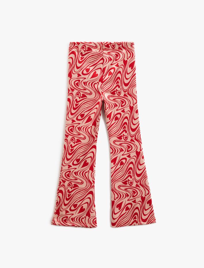 Kız Çocuk İspanyol Paça Tayt Pantolon Yırtmaç Detaylı Beli Lastikli Kalpli Jakarlı