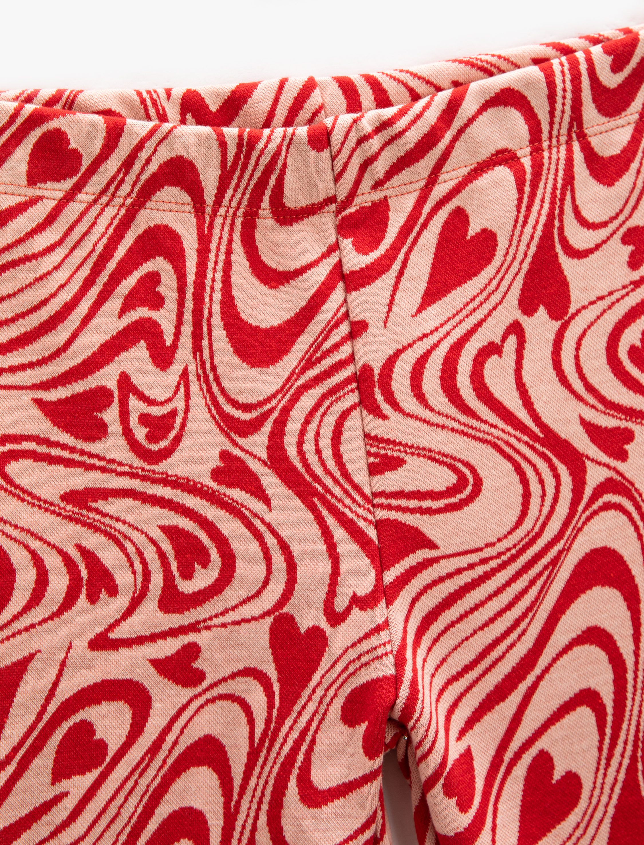  Kız Çocuk İspanyol Paça Tayt Pantolon Yırtmaç Detaylı Beli Lastikli Kalpli Jakarlı