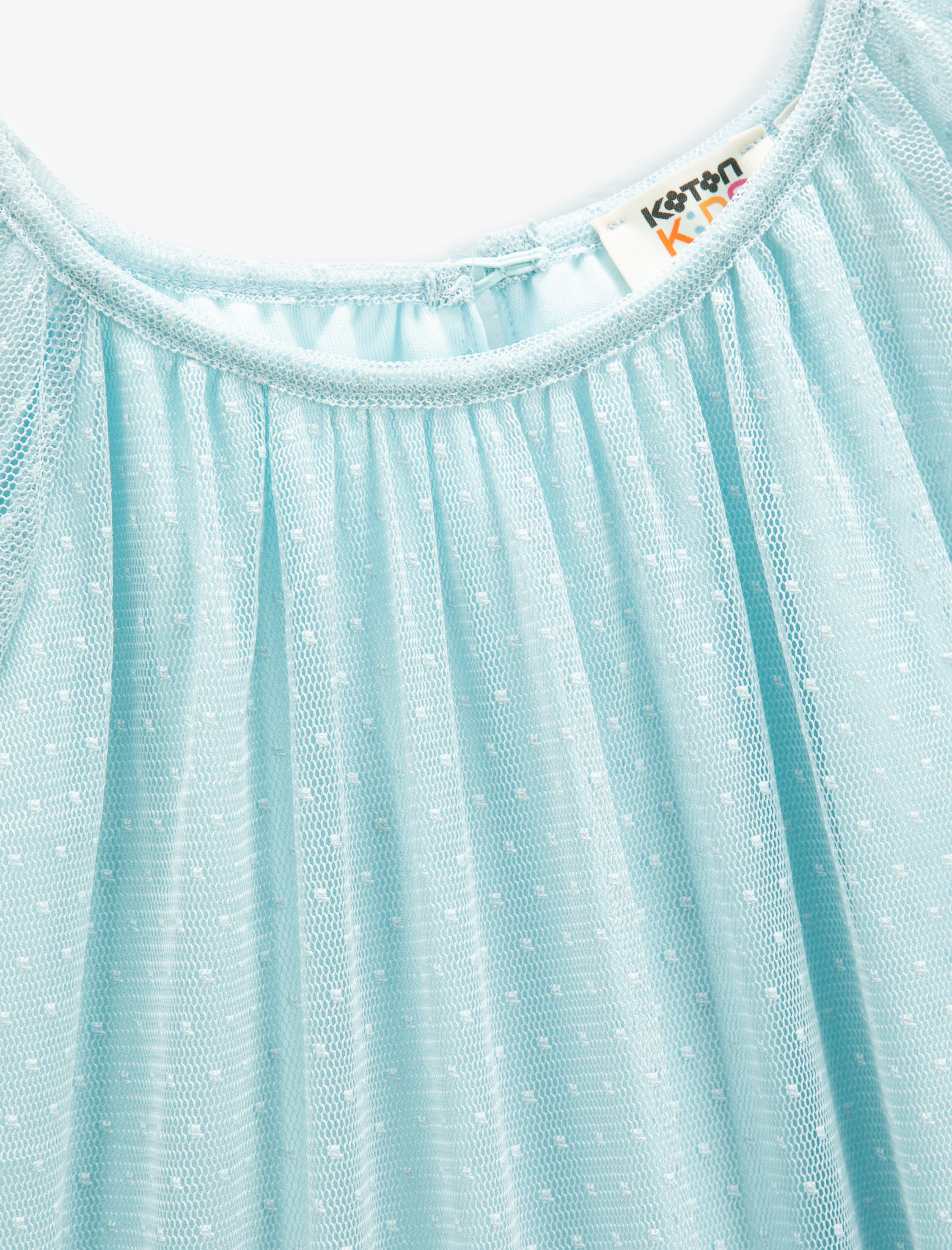  Kız Çocuk Midi Elbise Tüllü Astarlı Kelebek Kol Fırfırlı Bisiklet Yaka