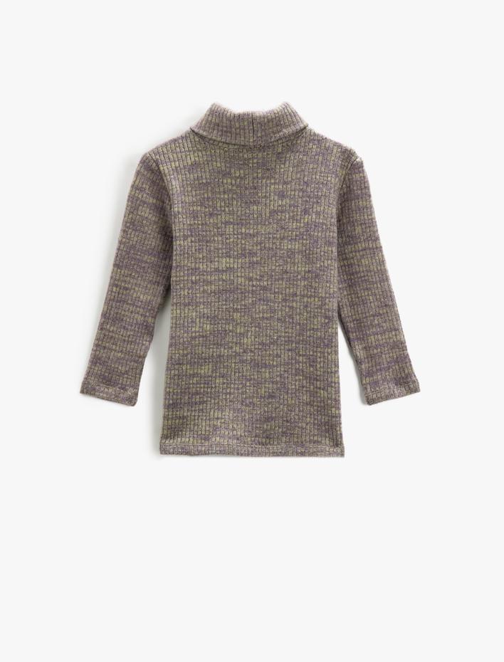 Kız Çocuk Balıkçı Yaka Tişört Uzun Kollu Yumuşak Dokulu Bol Kalıp