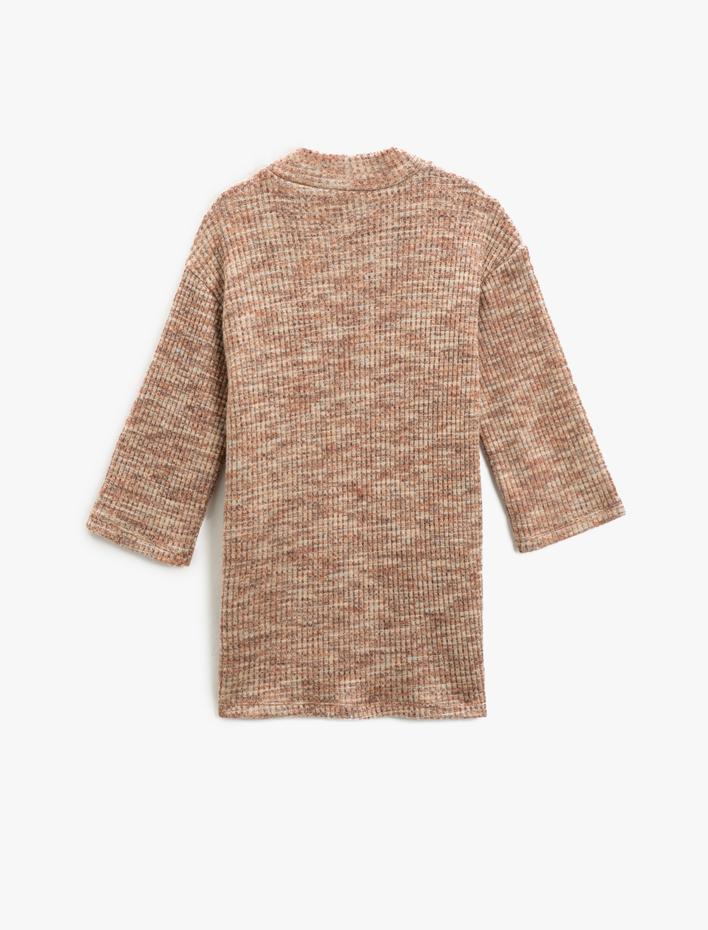 Kız Çocuk Yumuşak Dokulu Uzun Kollu Elbise Ribanalı Yarım Dik Yaka Cep Detaylı