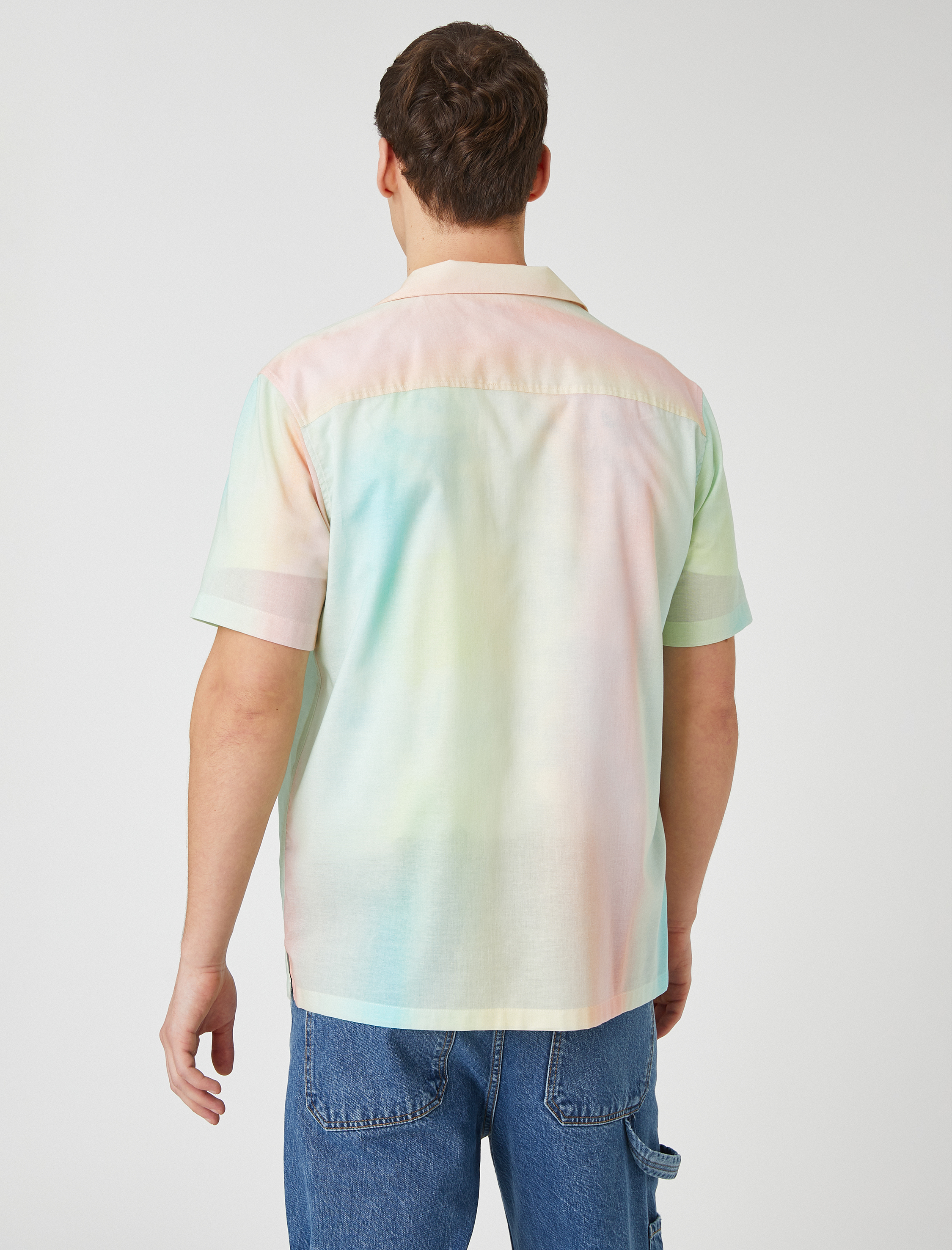   Yazlık Gömlek Kısa Kollu Batik Görünümlü Devrik Yaka