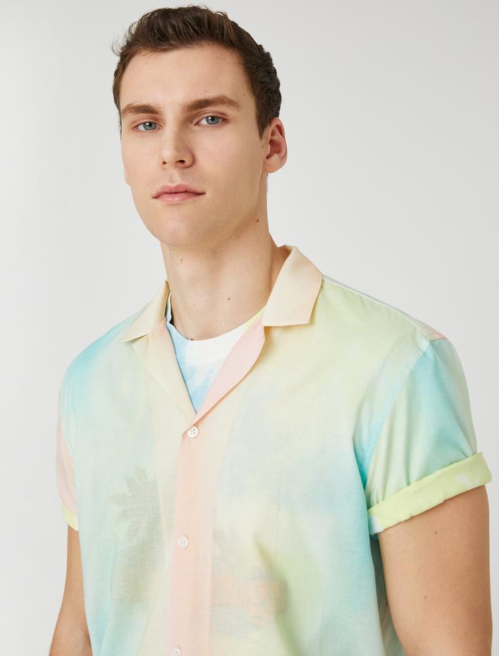  Yazlık Gömlek Kısa Kollu Batik Görünümlü Devrik Yaka