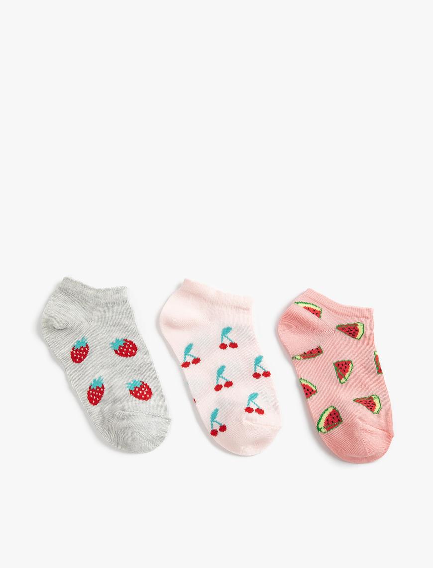  Kız Çocuk 3’lü Meyve Desenli Çorap Seti