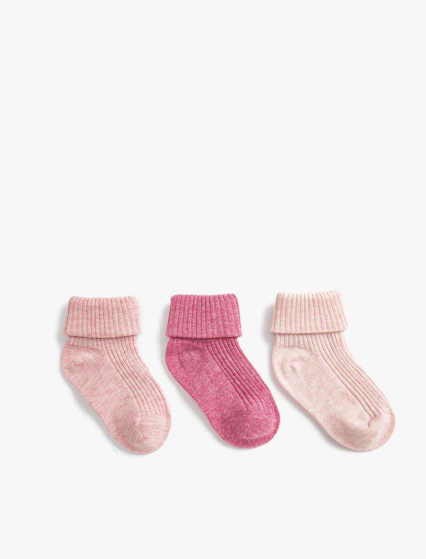 Kız Bebek 3'lü Basic Çorap Paketi Pamuk Karışımlı