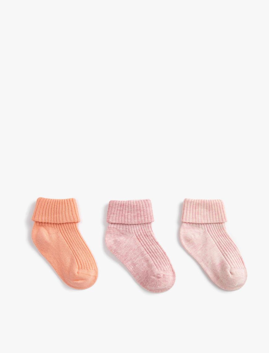  Kız Bebek 3'lü Basic Çorap Paketi Pamuk Karışımlı