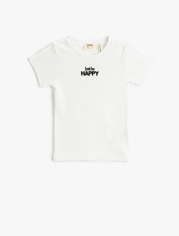 Kız Çocuk Basic Kısa Kollu Tişört İşleme Detaylı Dokulu