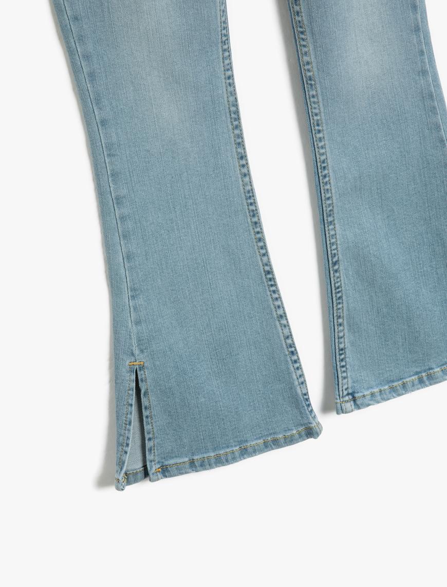  Kız Çocuk Yırtmaç Detaylı İspanyol Paça Kot Pantolon - Flare Jean Beli Ayarlanabilir Lastikli