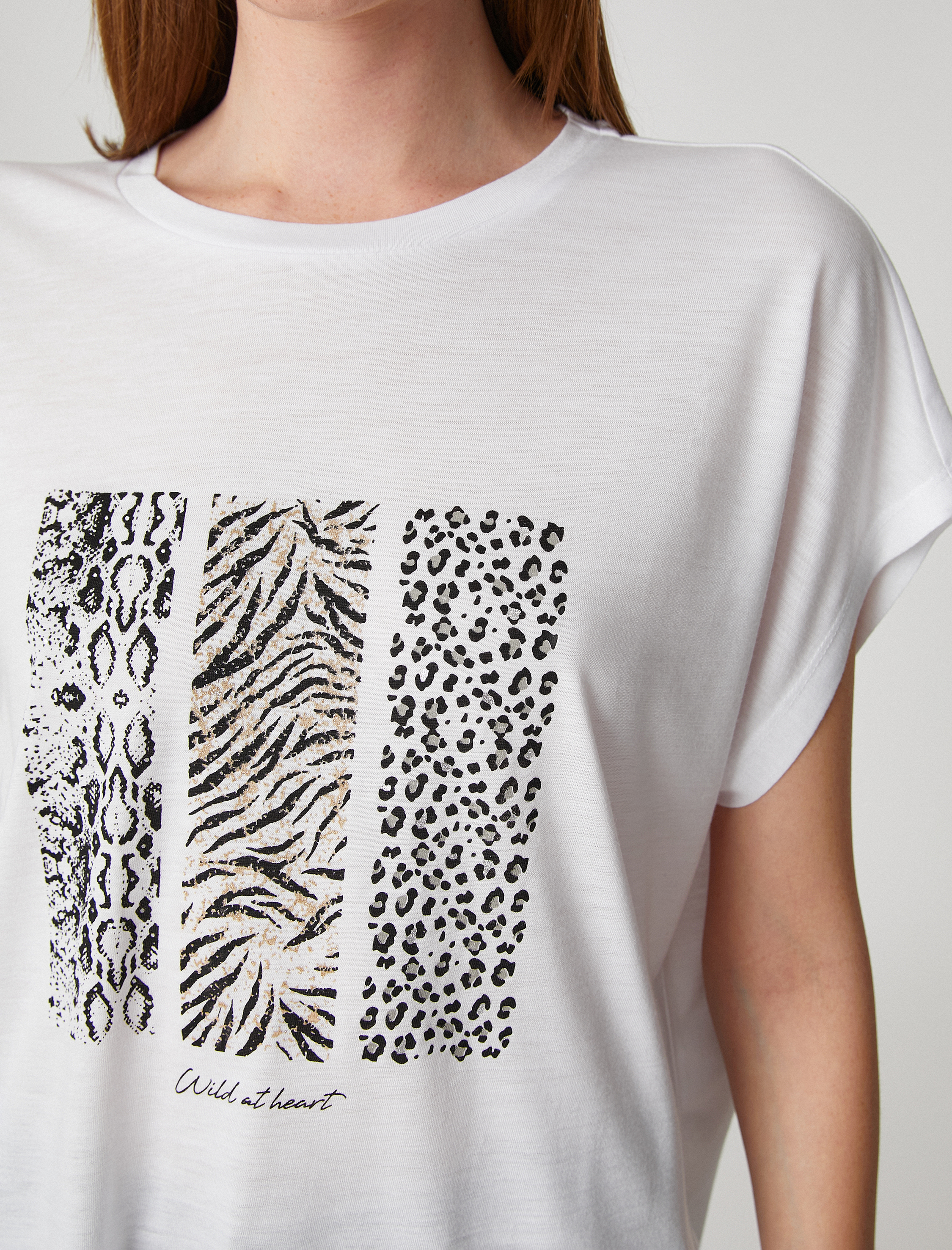   Animal Baskılı Tişört Kısa Kollu Bisiklet Yaka