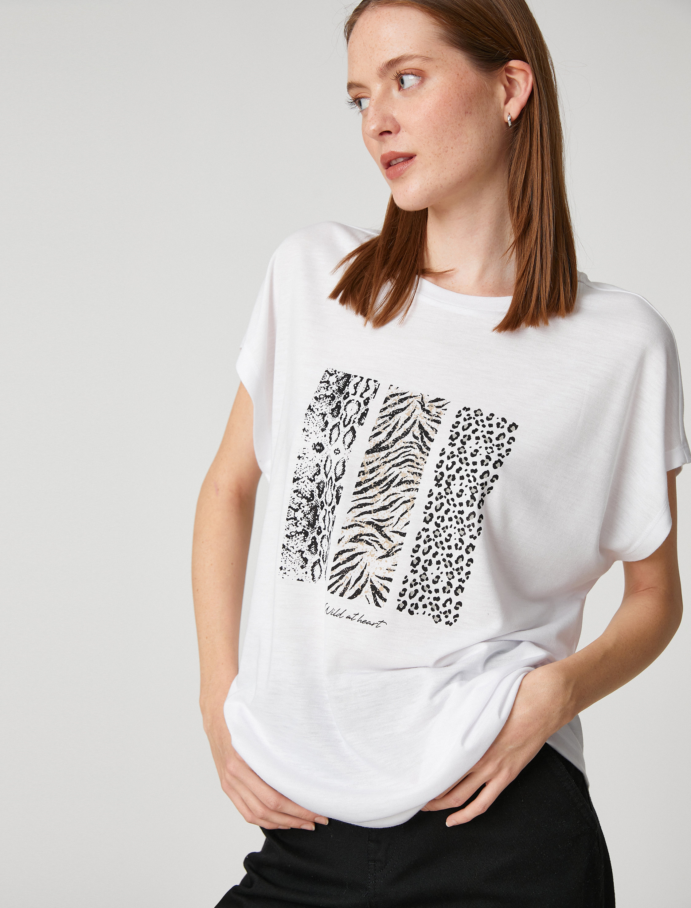   Animal Baskılı Tişört Kısa Kollu Bisiklet Yaka