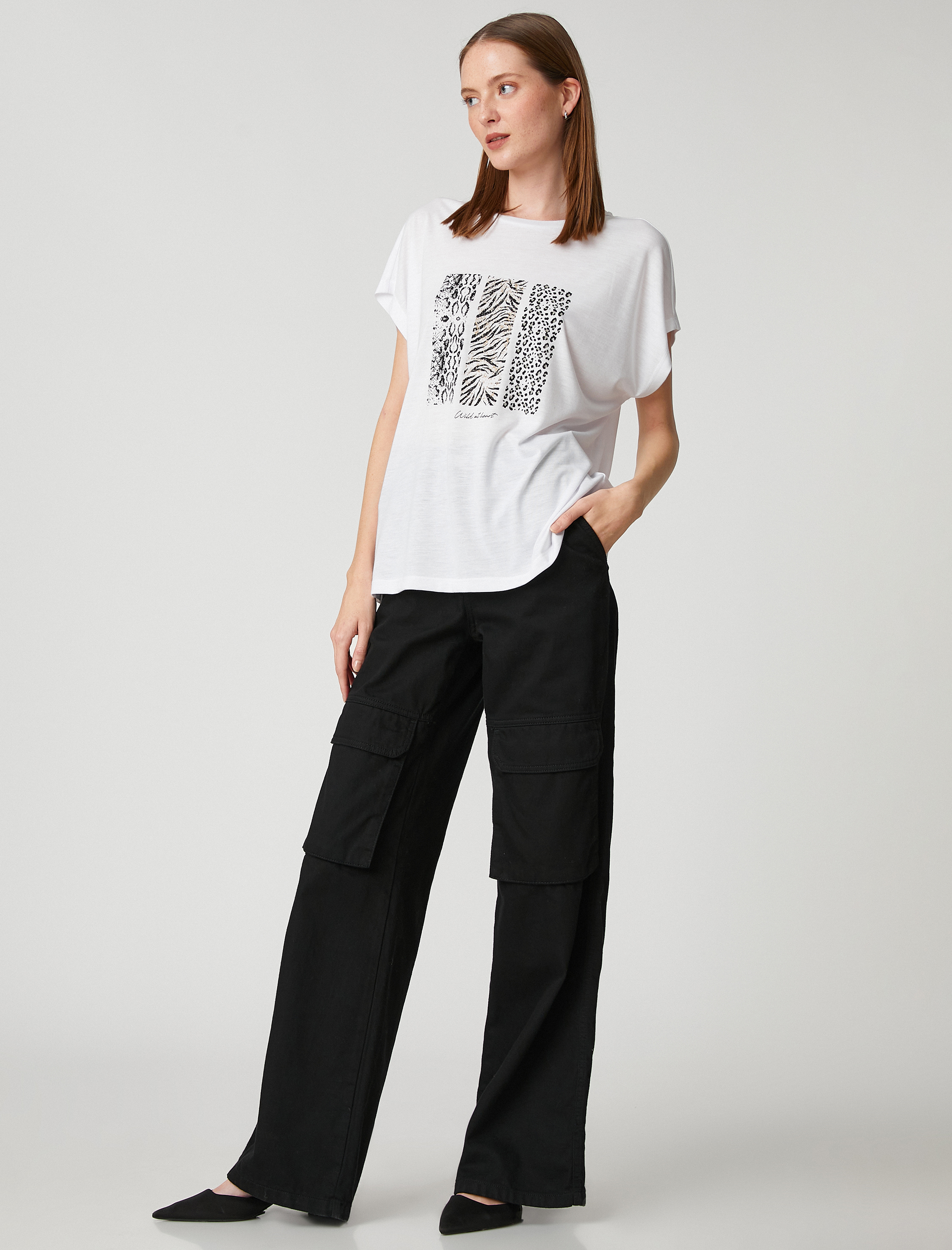   Animal Baskılı Tişört Kısa Kollu Bisiklet Yaka