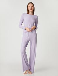 Pijama Altı Dokulu Düz Paça Beli Lastikli Modal Karışımlı