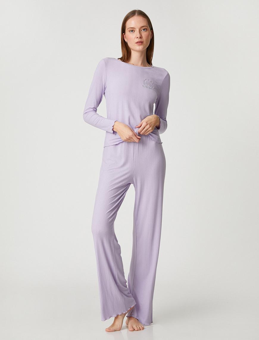   Pijama Altı Dokulu Düz Paça Beli Lastikli Modal Karışımlı