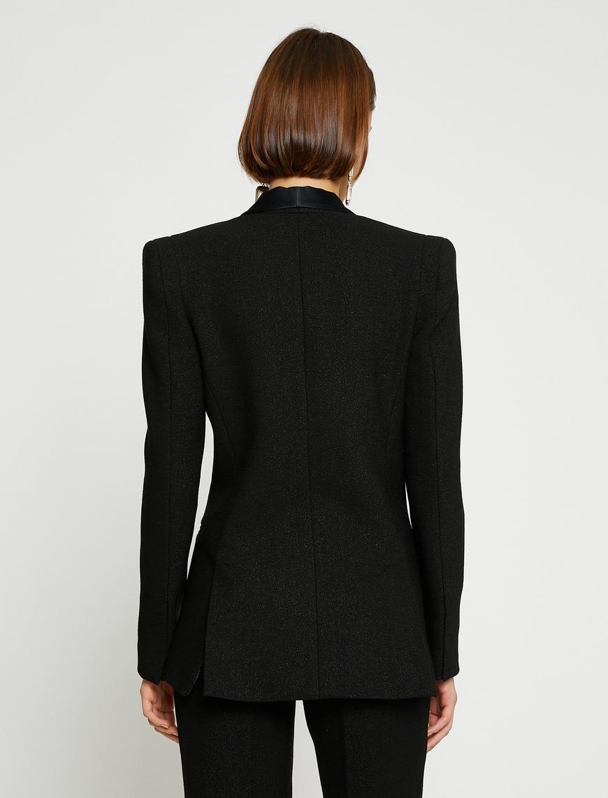   Simli Saten Detaylı Blazer Ceket