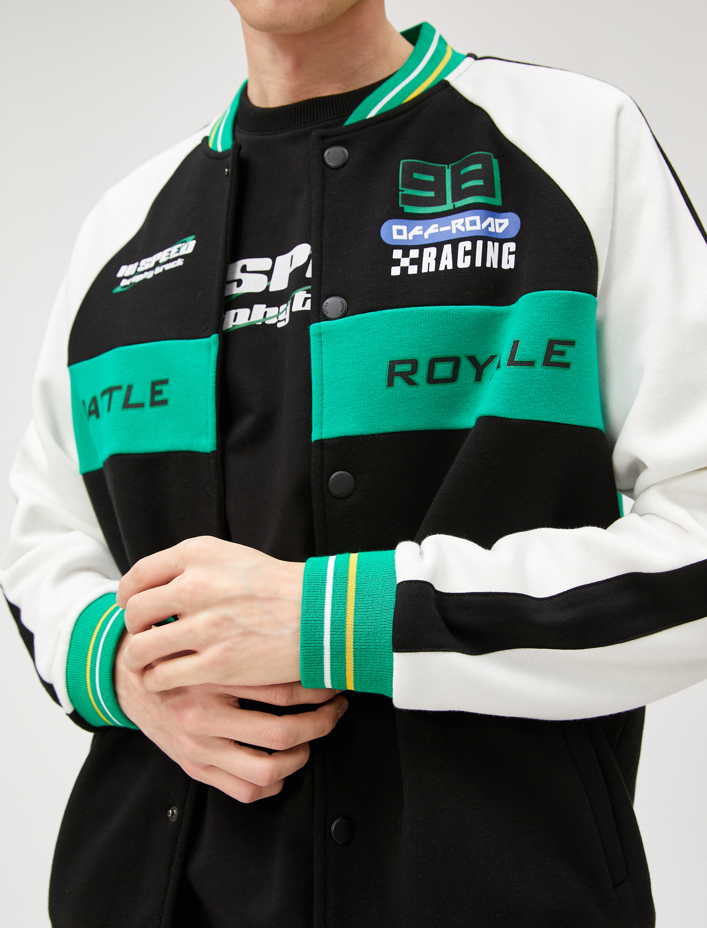   Kolej Ceketi Bomber Yaka Baskılı Çıtçıt Düğmeli Cep Detaylı