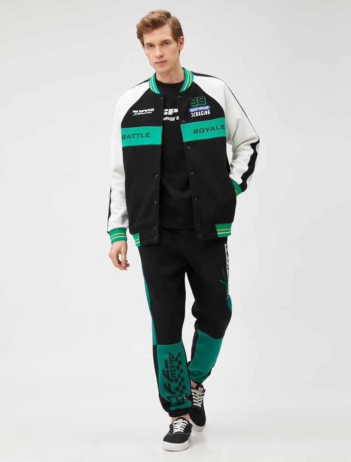  Kolej Ceketi Bomber Yaka Baskılı Çıtçıt Düğmeli Cep Detaylı