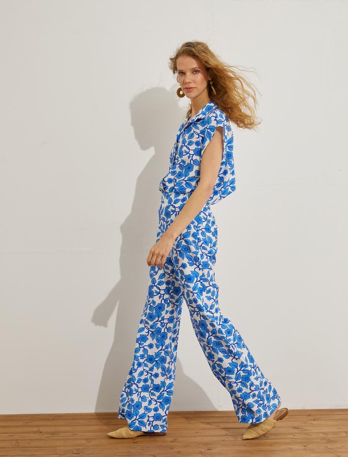  Rahat Pantolon Çiçekli Bol Paça