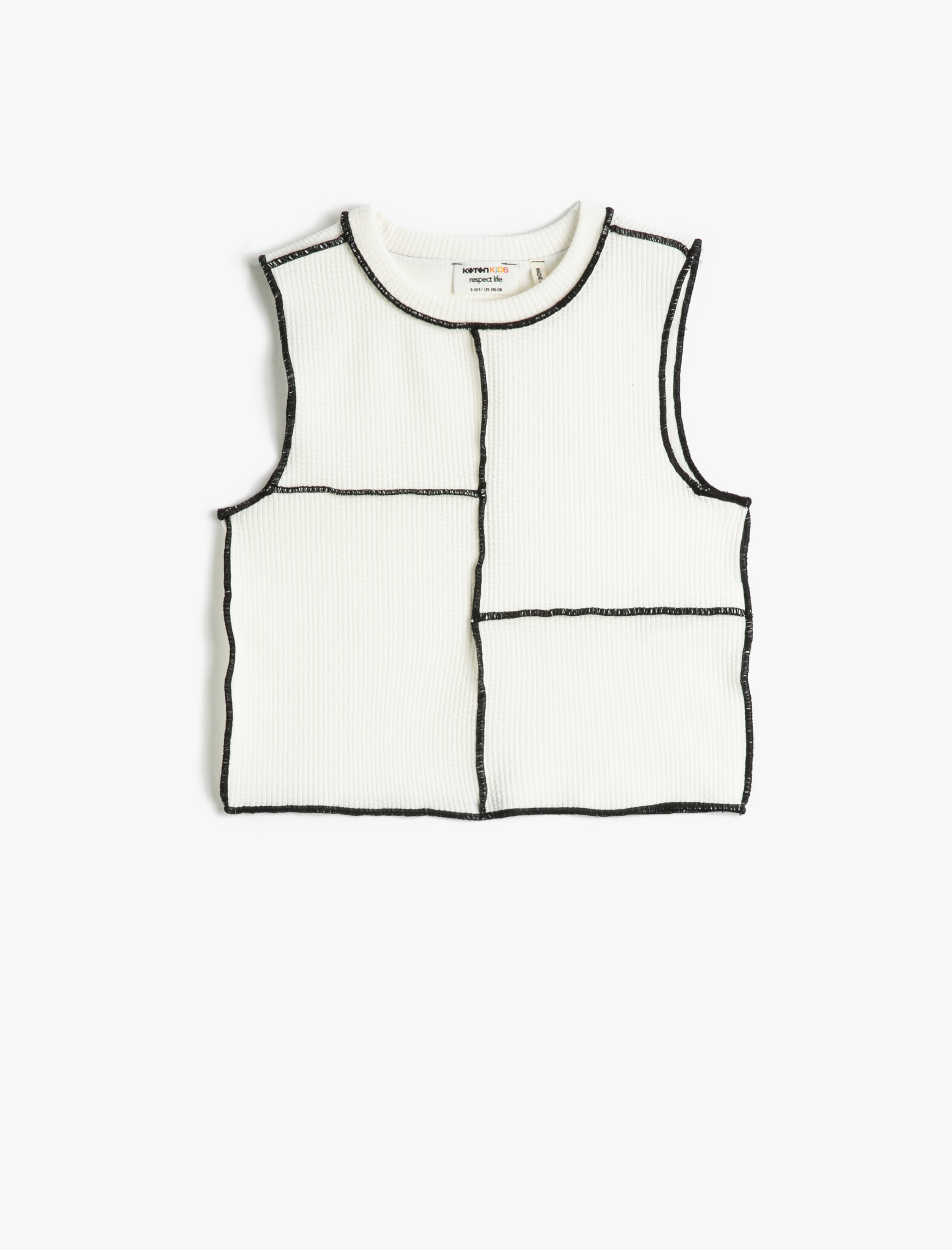  Kız Çocuk Crop Üst Kolsuz Fitilli Bisiklet Yaka Dikiş Detaylı