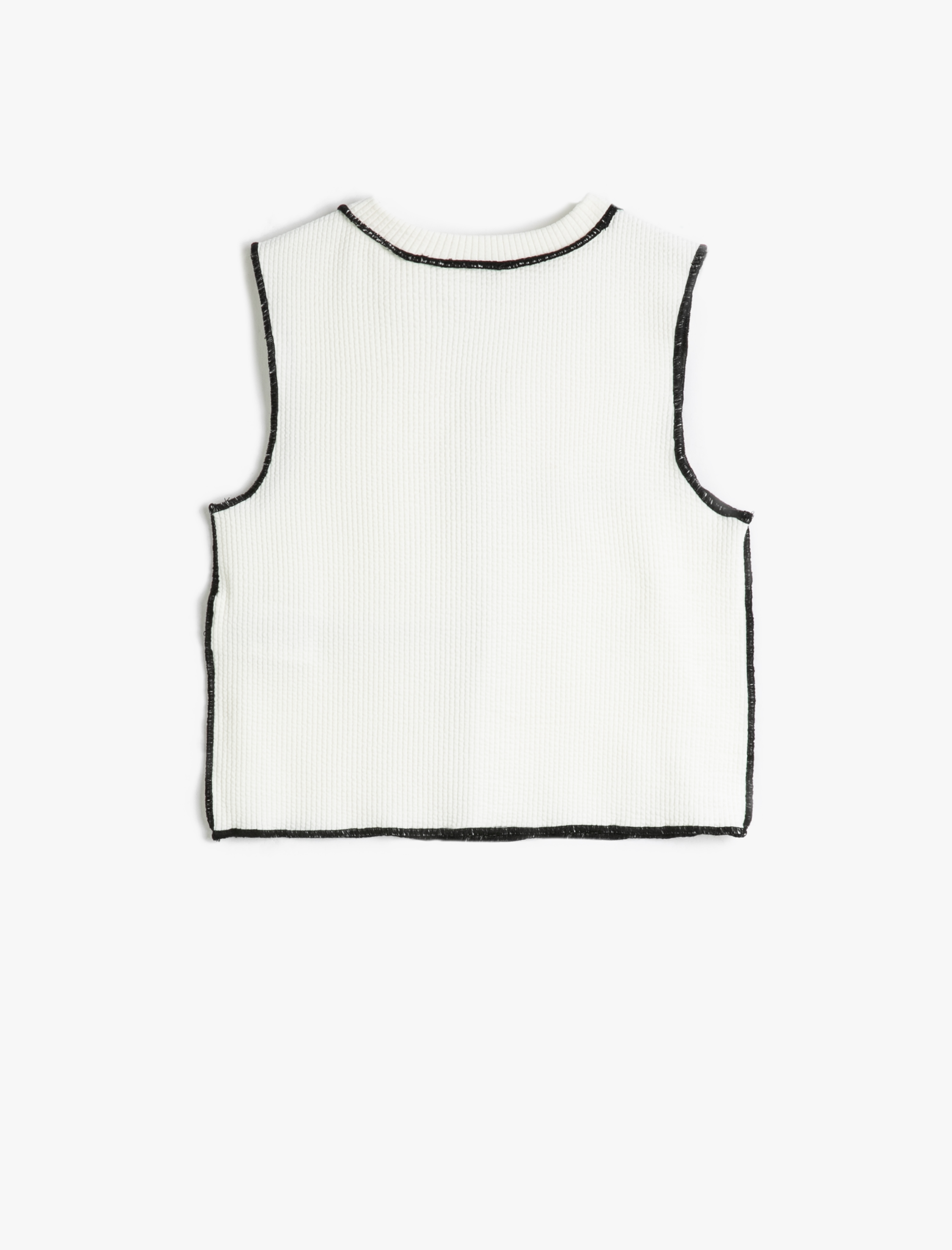  Kız Çocuk Crop Üst Kolsuz Fitilli Bisiklet Yaka Dikiş Detaylı