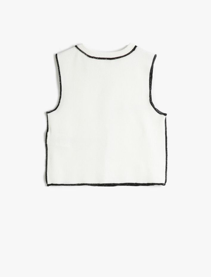 Kız Çocuk Crop Üst Kolsuz Fitilli Bisiklet Yaka Dikiş Detaylı