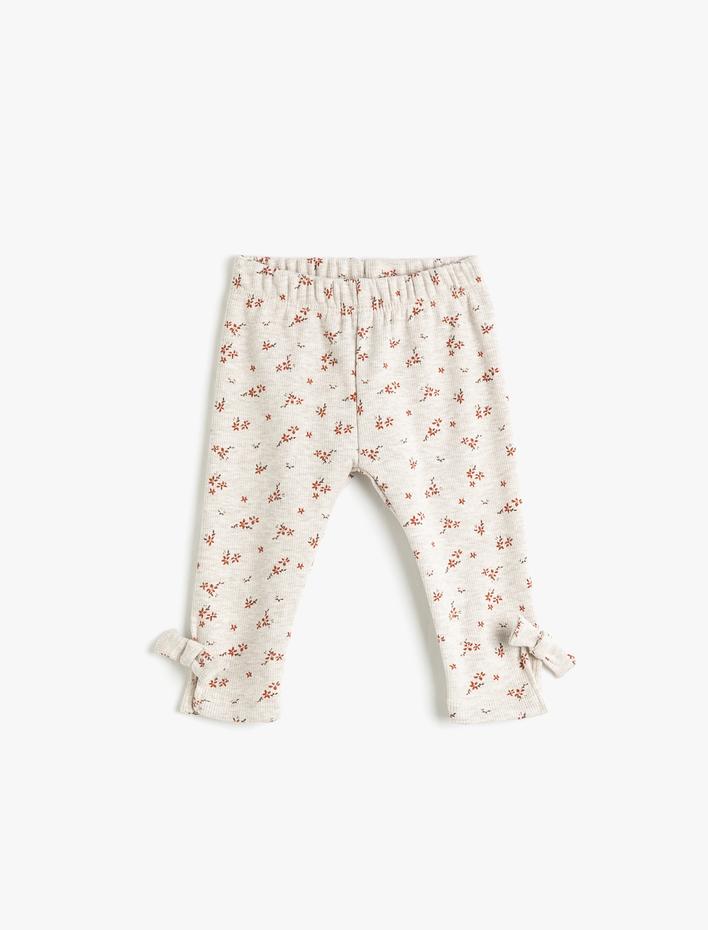 Kız Bebek Tayt Çiçekli Fiyonk Detaylı Ribanalı Pamuklu