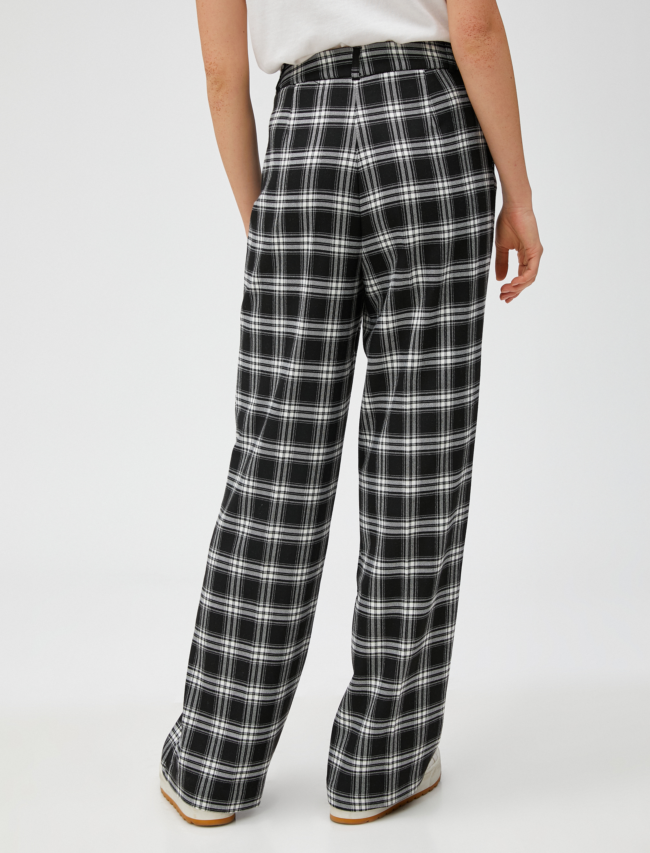   Kareli Kumaş Pantolon Pileli Düz Paça