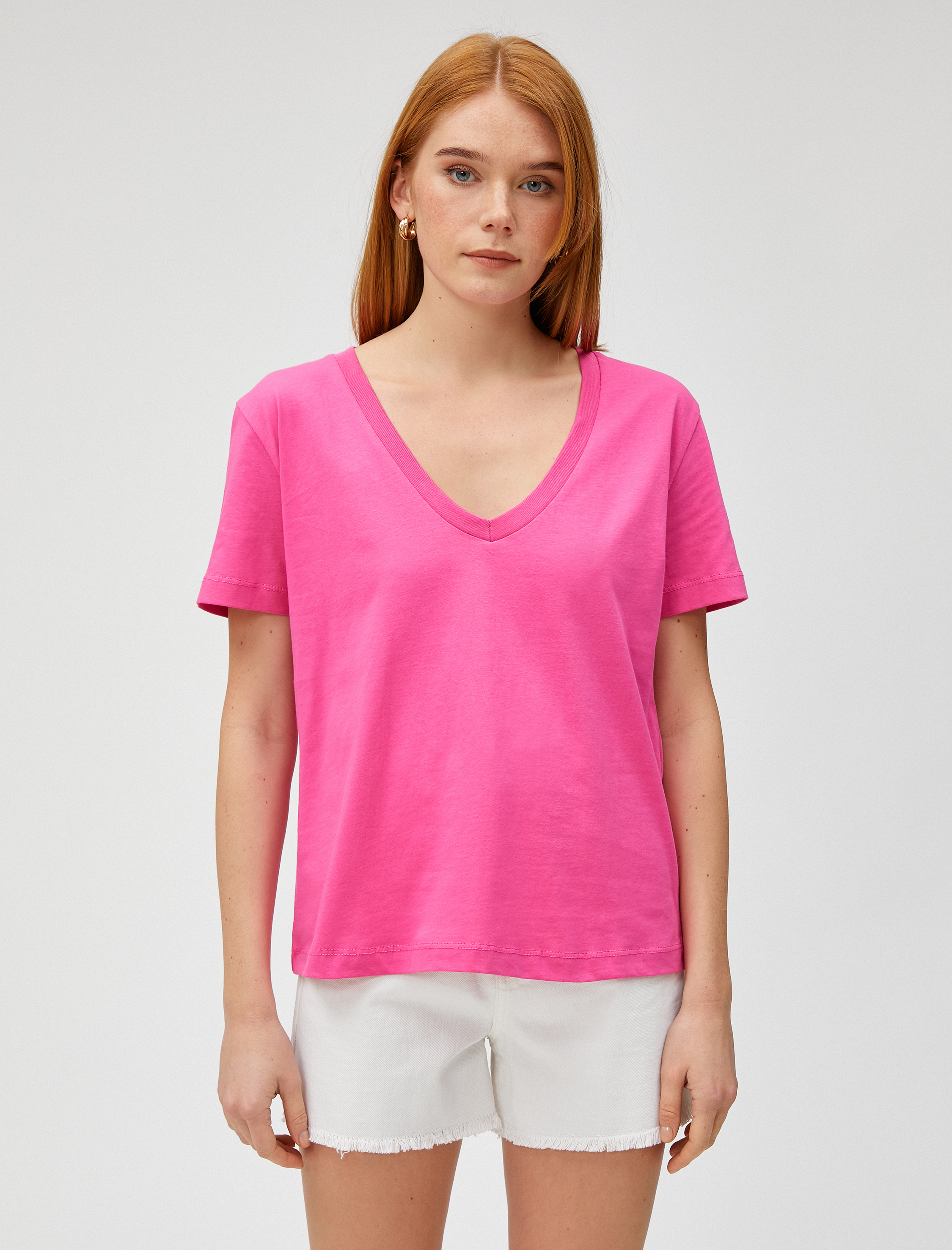   Basic Tişört V Yaka Kısa Kollu