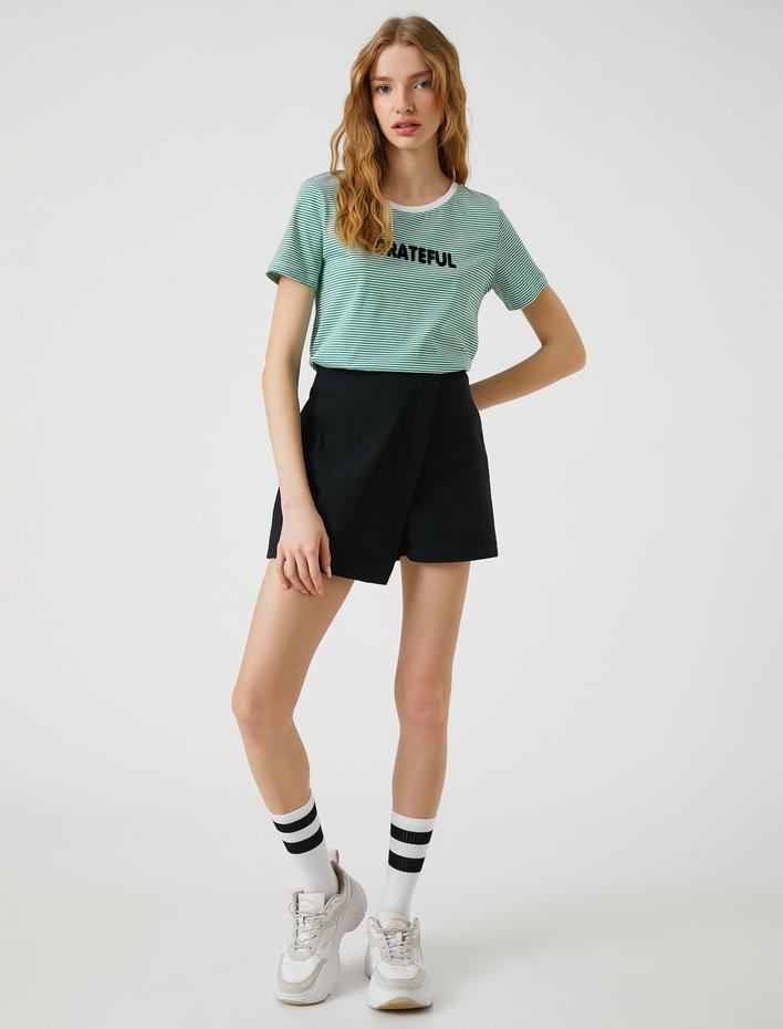  Kısa Kollu Tişört Bisiklet Yaka Baskılı Pamuklu