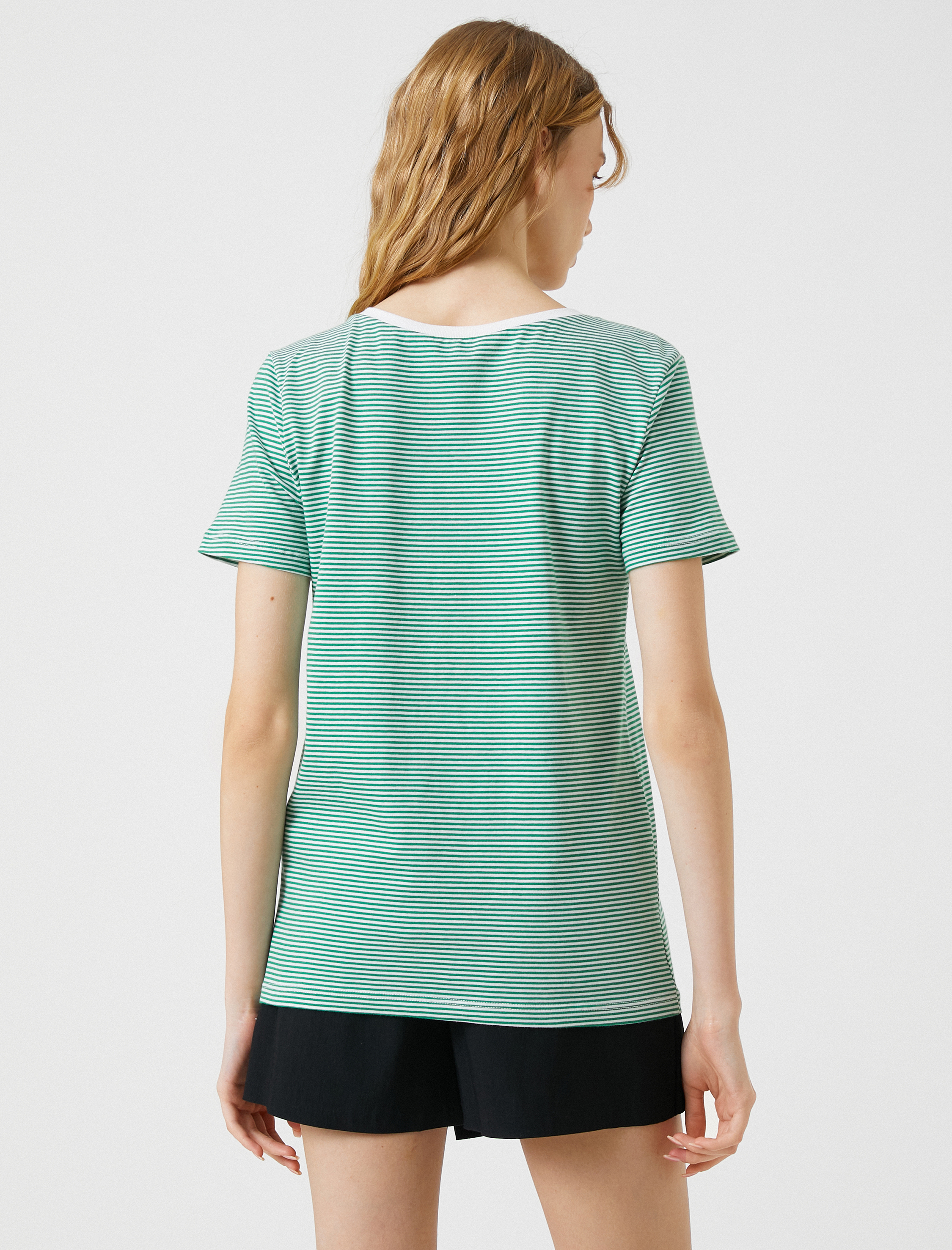   Kısa Kollu Tişört Bisiklet Yaka Baskılı Pamuklu