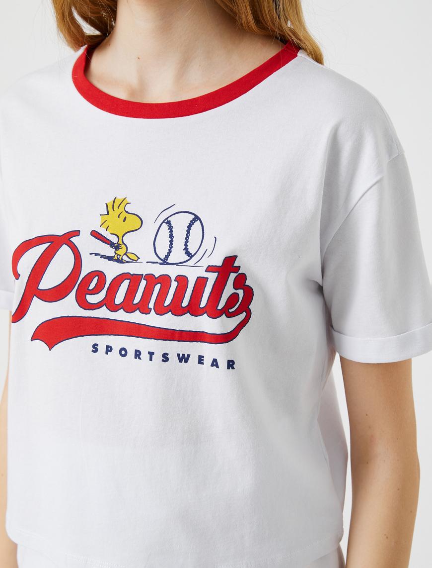   Crop Tişört Snoopy Lisanslı Baskılı Kısa Kollu Tişört