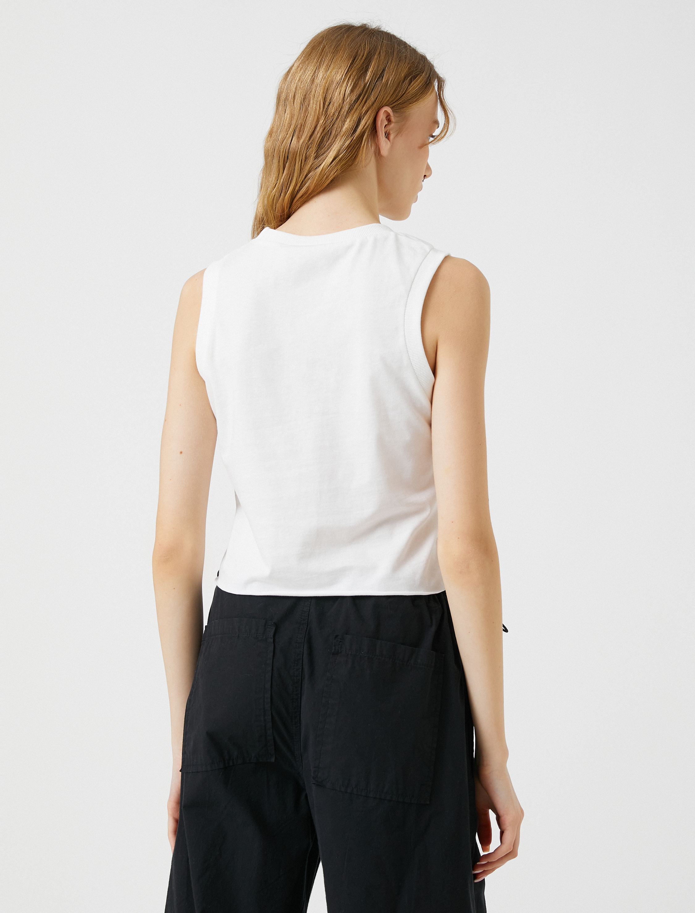   Crop Atlet Pamuklu Bisiklet Yaka Kolsuz