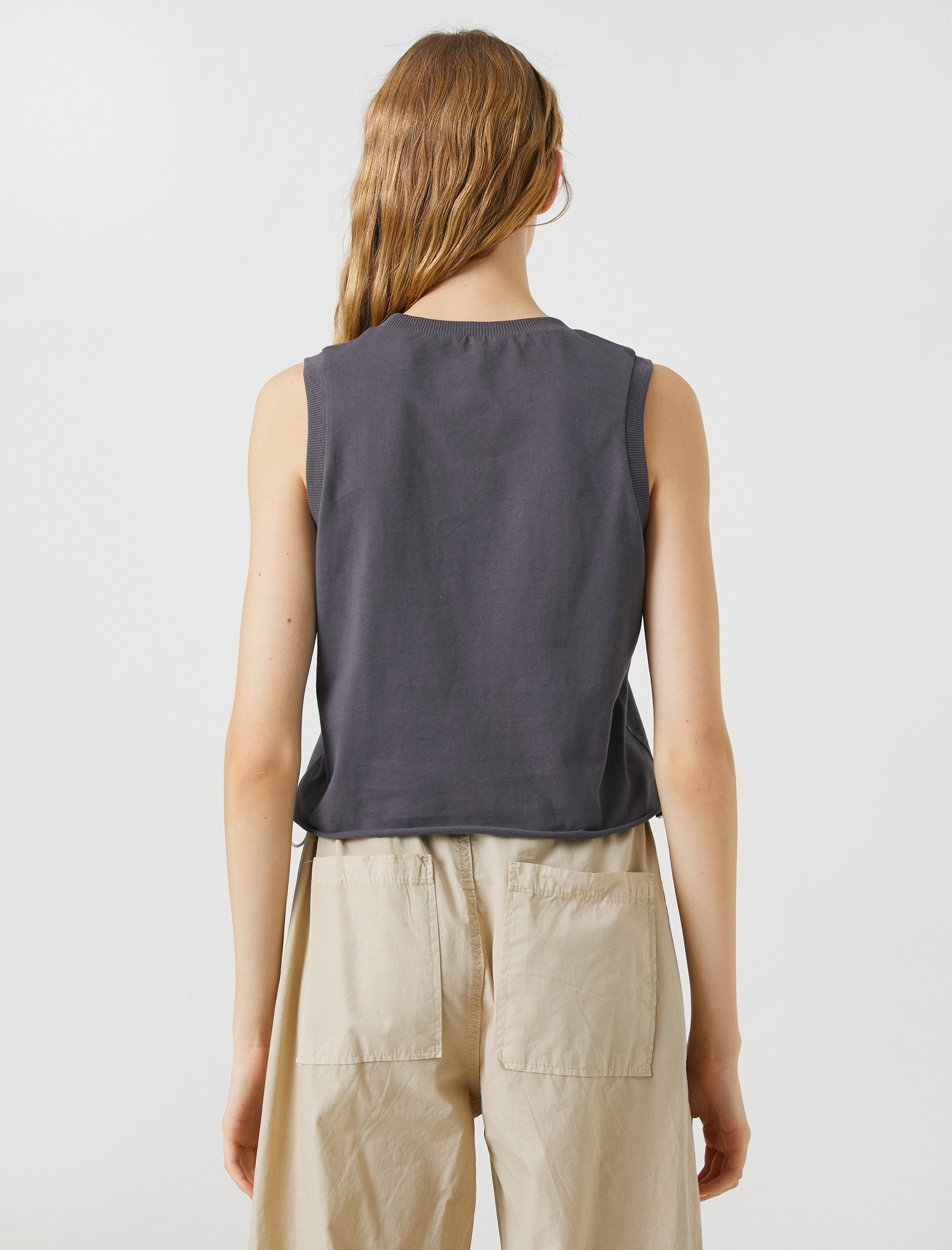   Crop Atlet Pamuklu Bisiklet Yaka Kolsuz