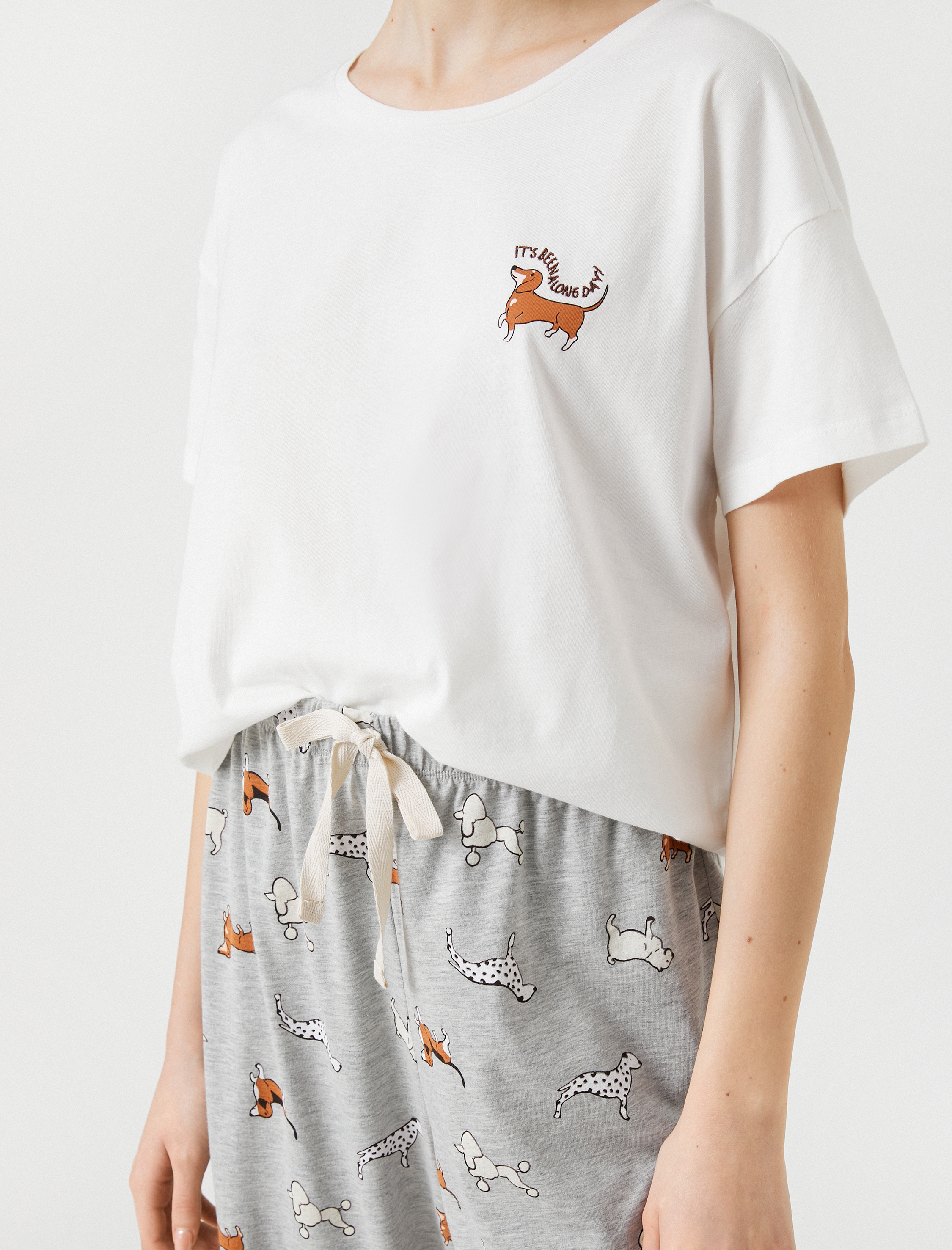   Pamuklu Pijama Takımı Kısa Kollu Baskılı