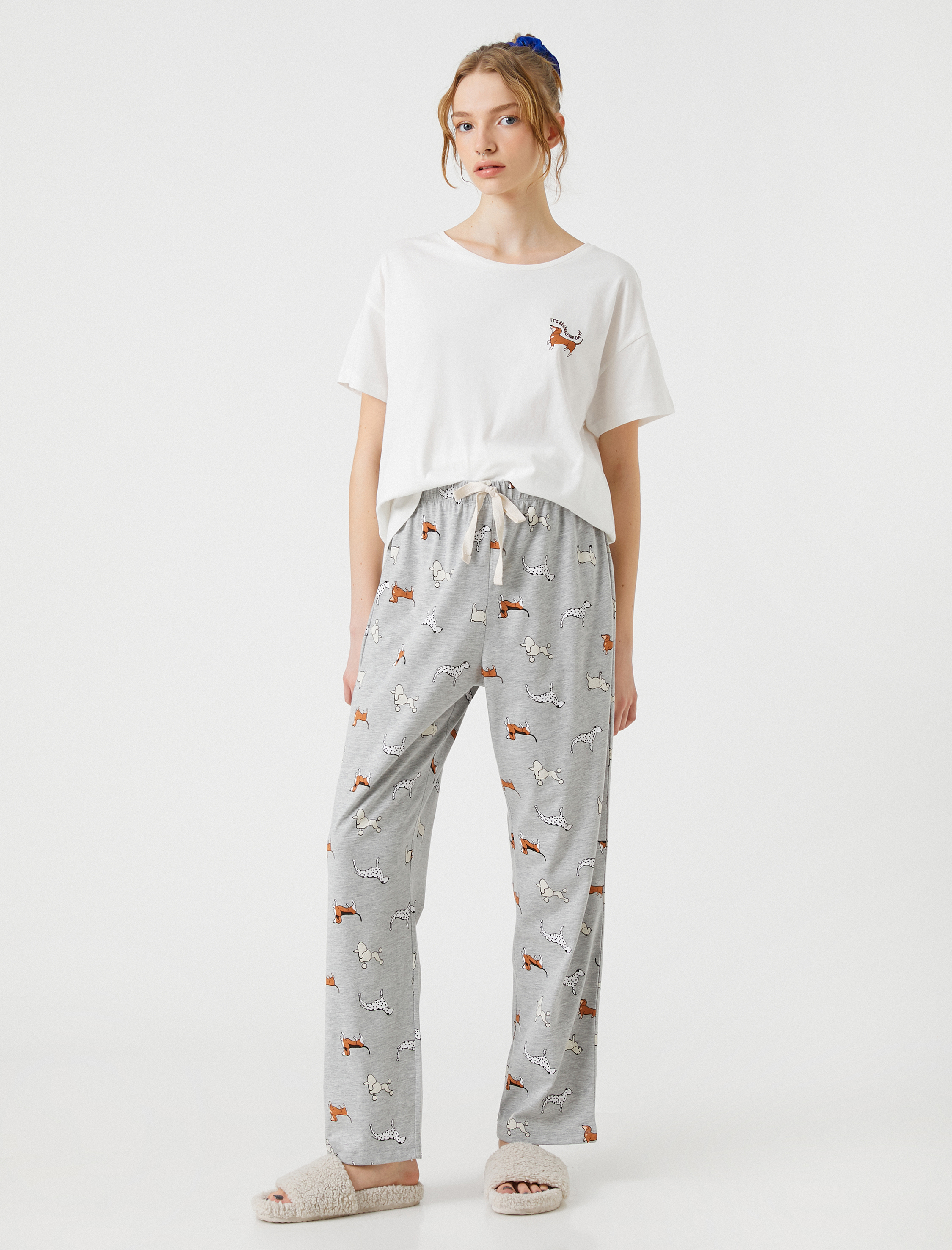   Pamuklu Pijama Takımı Kısa Kollu Baskılı