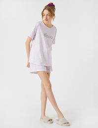 Pamuklu Pijama Takımı Kısa Kollu Baskılı Şortlu