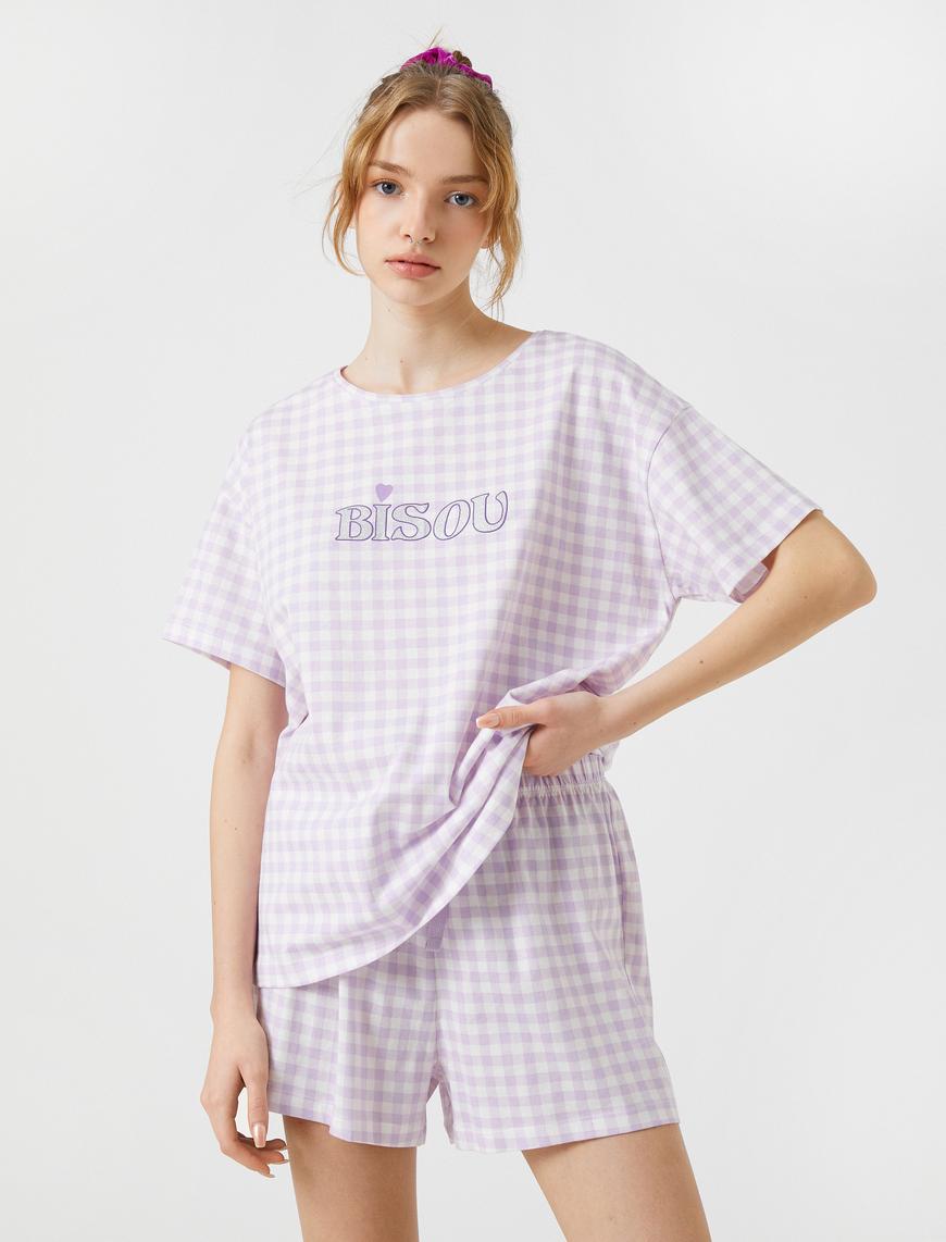   Pamuklu Pijama Takımı Kısa Kollu Baskılı Şortlu