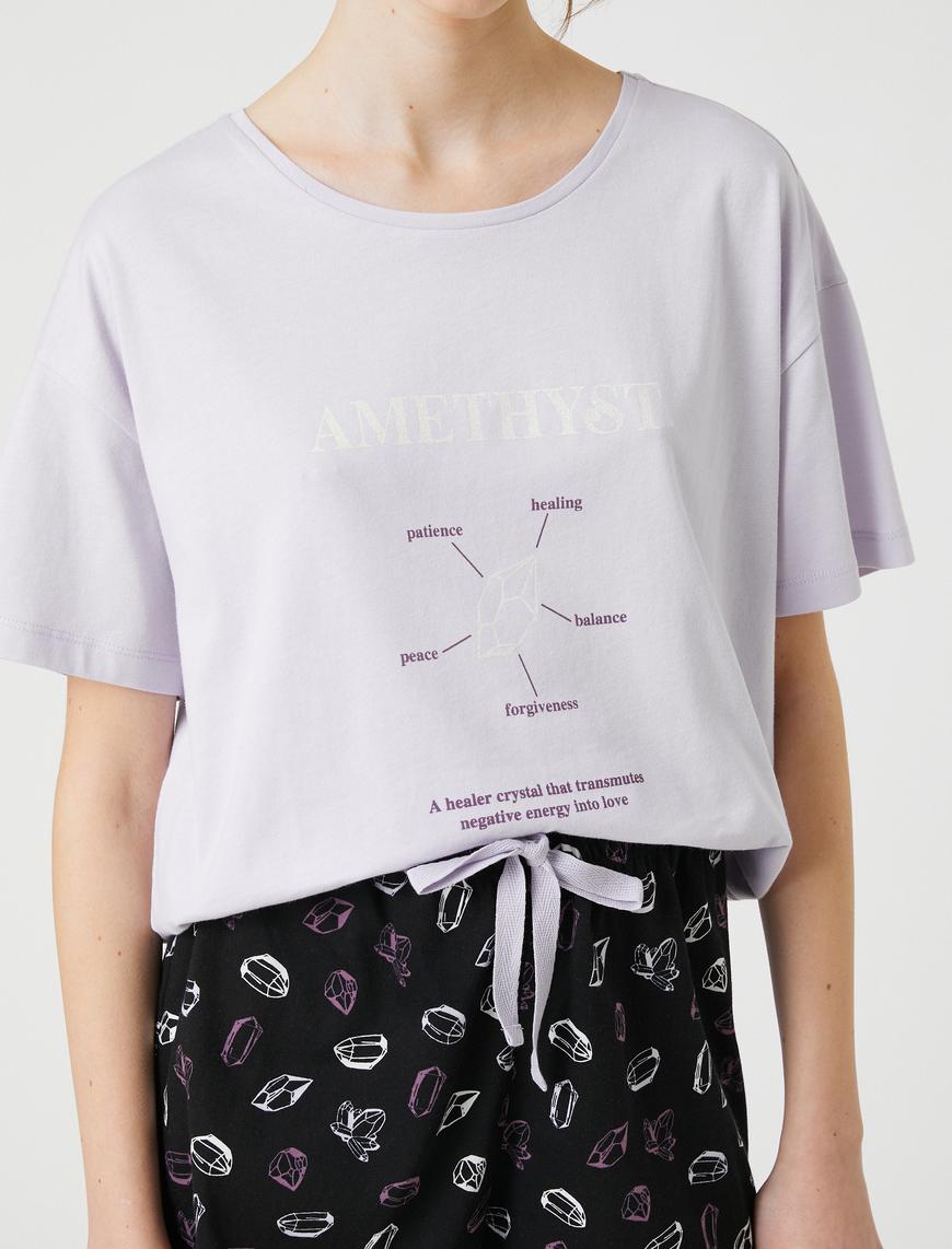   Pamuklu Pijama Takımı Kısa Kollu Baskılı Şortlu