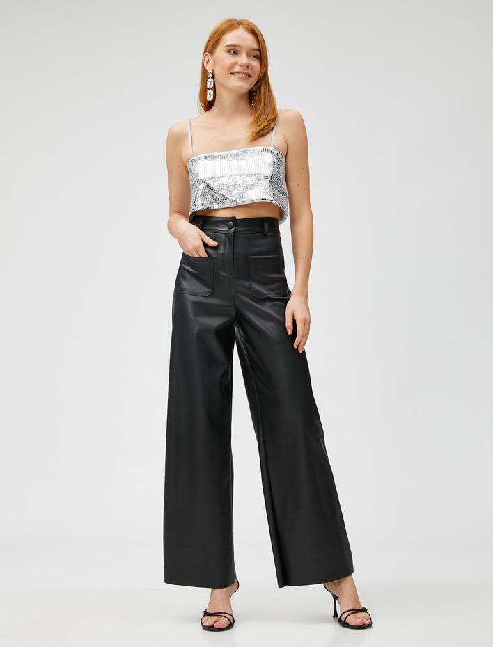  Payetli Büstiyer Kare Yaka Yırtmaç Detaylı