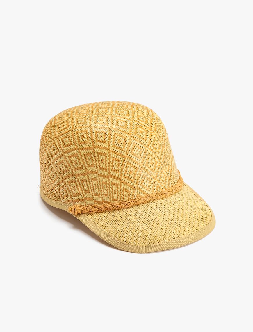  Kadın Hasır Şapka Cap Geometrik Desenli Örgü Detaylı