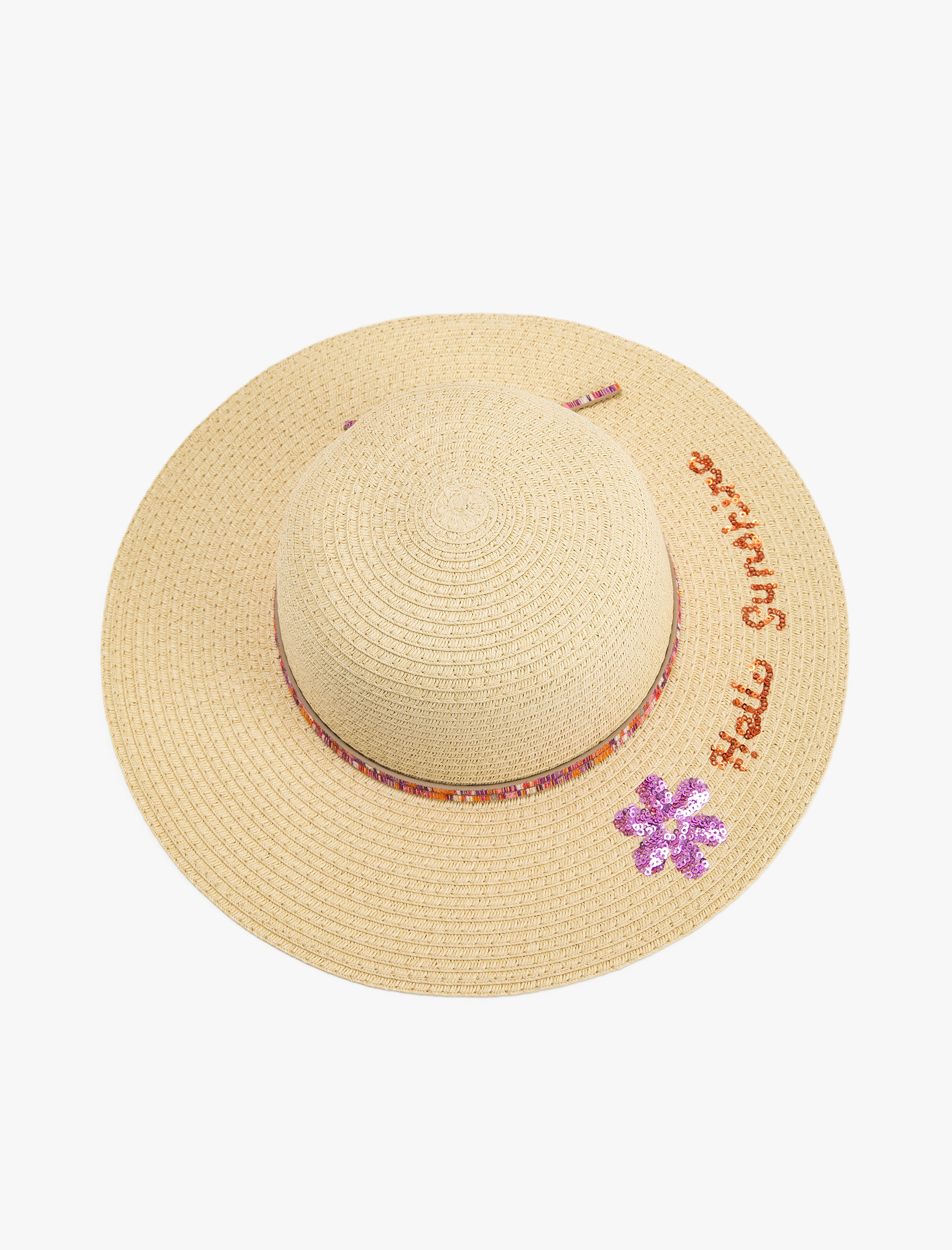  Kız Çocuk Hasır Şapka Pul-Payet Detaylı