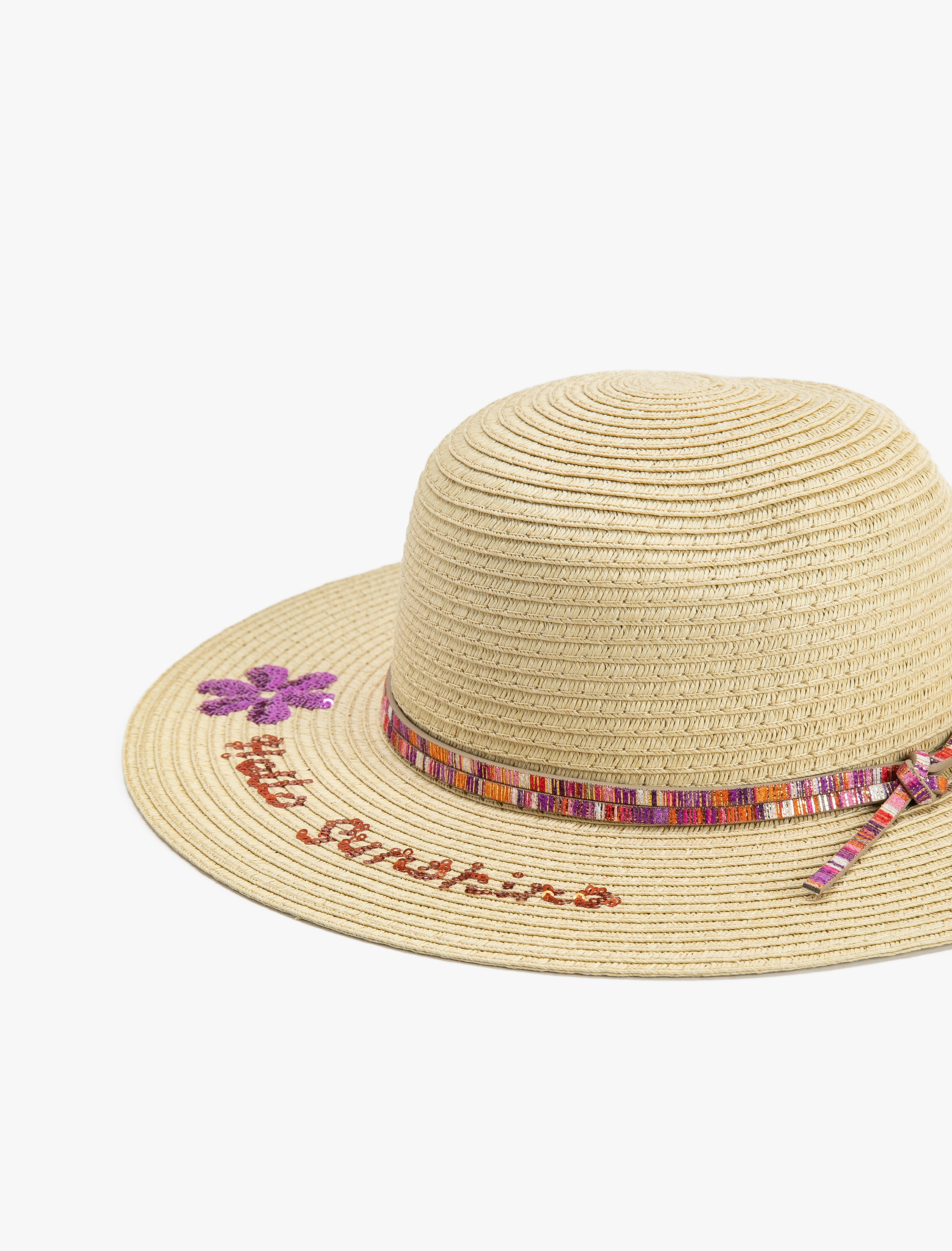  Kız Çocuk Hasır Şapka Pul-Payet Detaylı