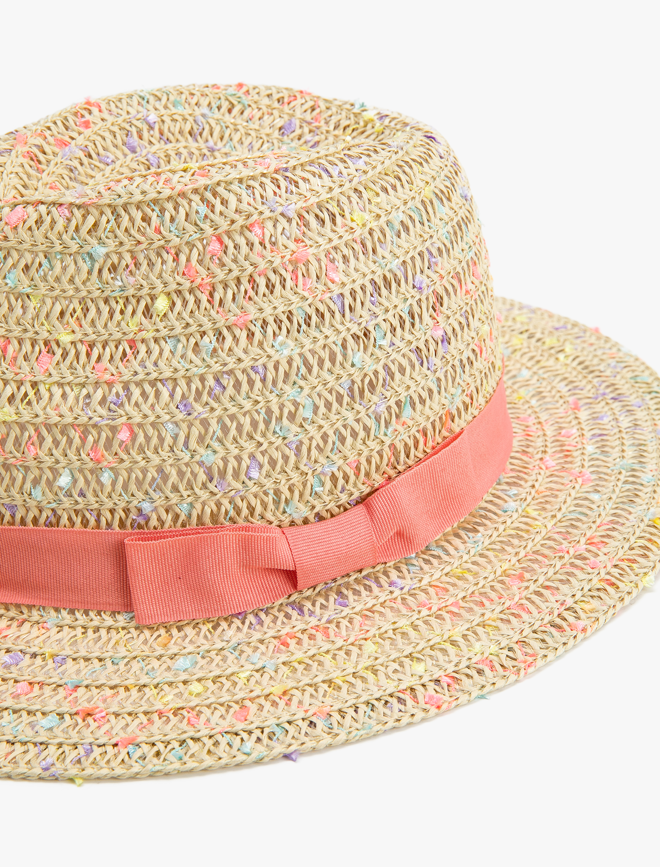  Kız Çocuk Hasır Şapka Fiyonk Detaylı