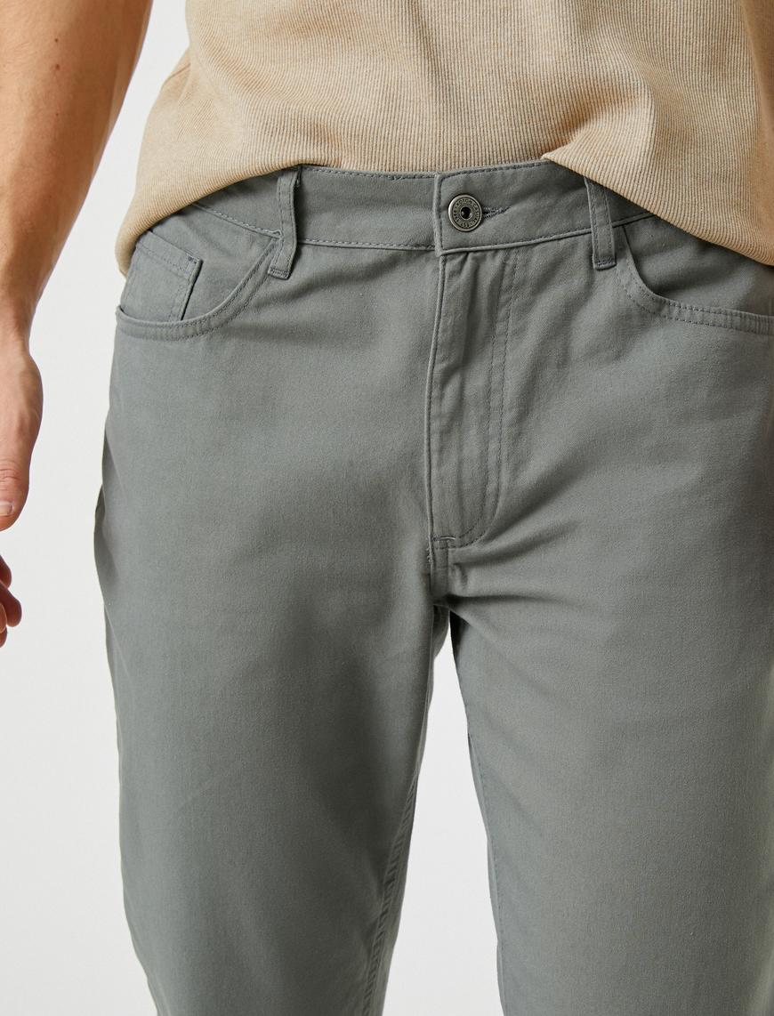   Basic Gabardin Pantolon Düğmeli Cepli Pamuklu
