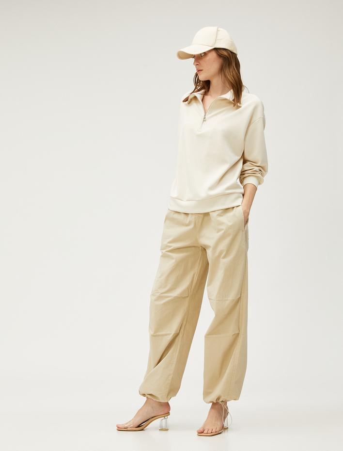  Modal Sweatshirt Yarım Fermuarlı Dik Yaka